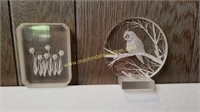 Le Norreys Lucite Block - Owl & Daffodil Birds