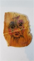 DAMAGED Agate Slab Hand-Painted Pansies Plaque