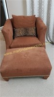 Brown Upholstered Chair & Ottoman