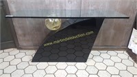 Modernist Black Laquered & Glass Sofa Table