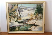 Vintage Painting On Canvas - Snow Lake