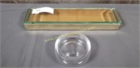 Baccarat Crystal Bowl & Unmarked Wood & Glass Tray
