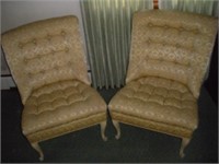 2 Provincial Button and Tuck Upholstered Chairs