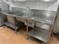 S/S Twin Bowl Wash & Rinse Bench Approx 2.5m x 1m