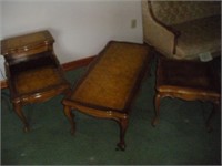 Provincial Leather Top Living Room Table Set