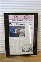 Framed Pete Rose Newspaper