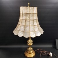Brass Lamp w/ Capiz Shell Lamp Shade 30"  (minor
