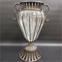 20" Glass & Metal Urn Vase