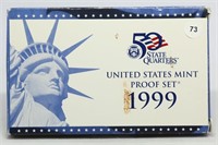 1999 US Mint Proof Set in OGP inc 5 State Quarers