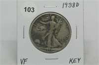 1938-d Walking Liberty Half Dollar VF Key Date