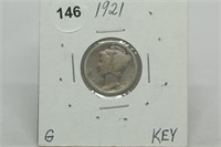 1921 Mercury Dime G Key Date