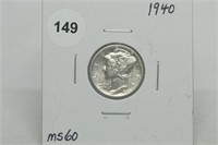 1940 Mercury Dime MS60