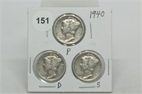 1940 P,D,S Mercury Dimes