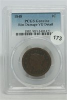 1848 Large Cent VG Detail