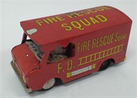 Vintage Tin Fire Rescue Squad Toy Car Japan Made