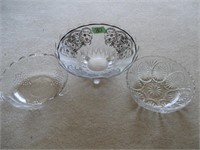 3 Glass Bowls-middle one footed