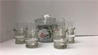 (1) Pyrex hand-painted, floral percolator, (8)