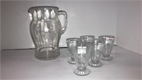 (1) glass pitcher (5) grapevine cluster etched