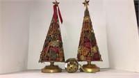 (2) decorative trees (1) pinecone filled ornament