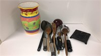 (1) Sue Zipkion crock of kitchen utensils  (1)
