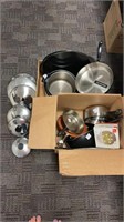 (2) boxes of pots and pans w/ lids