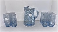 Glass pitcher w/ (7) glasses