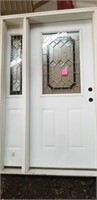 36" door with decorative glass and side light,