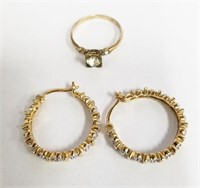 GOLD FILLED RING AND PAIR STERLING EARRINGS