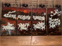 Lacquered Wood Panels with Mother of Pearl Horses