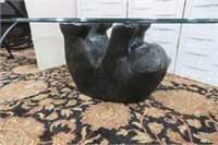 Bear Statue & Glass Coffee Table VGC