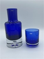 Krosno Cobalt blue glass decanter with cup