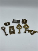 Assortment of vintage keys and keyholes