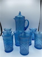 Northwood Carnival Glass Tumblers And Pitcher.