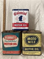 3 Small Oil Cans Colonial, Wearwell, Moto Mile