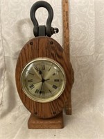 Large Wood, Rope Nautical Clock with Cast Iron