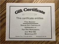 Fox Den Monuments Gift Certificate