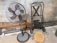 2 whl shopping cart, floor fan, oak toilet seat