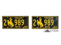 (2) 1960 Wyoming WY Truck License Plates