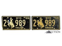 (2) 1959 Wyoming WY Truck License Plates