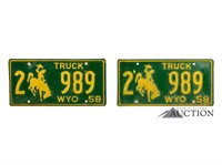 (2) 1958 Wyoming WY Truck License Plates