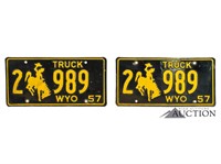 (2) 1957 Wyoming WY Truck License Plates