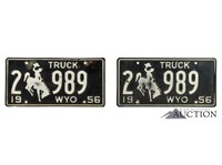 (2) 1956 Wyoming WY Truck License Plates