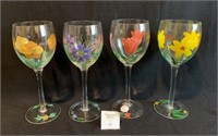 Set of Four Handpainted Wine Glasses