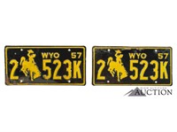 (2) 1957 Wyoming WY License Plates