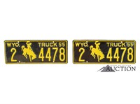 (2) 1955 Wyoming WY Truck License Plates