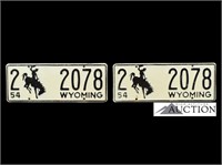 (2) 1954 Wyoming WY License Plates