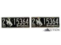 (2) 1953 Wyoming WY License Plates