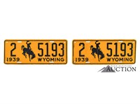 (2) 1939 Wyoming WY License Plates