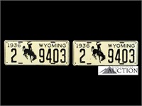 (2) 1936 Wyoming WY License Plates