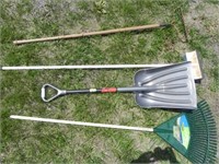 Poly Scoop Shovel, 2 Rakes & Broom